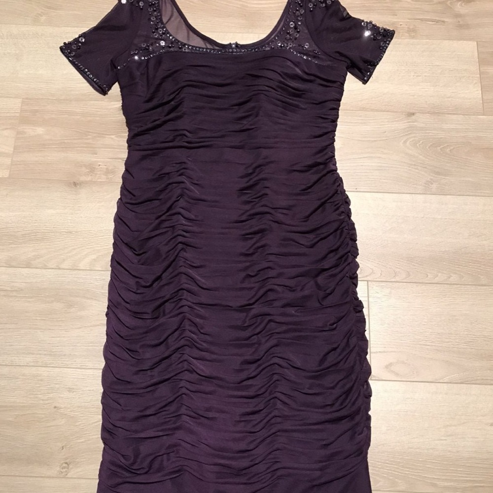 Elegant Purple Ruched Drapped Dress for wedding, cocktail, celebration